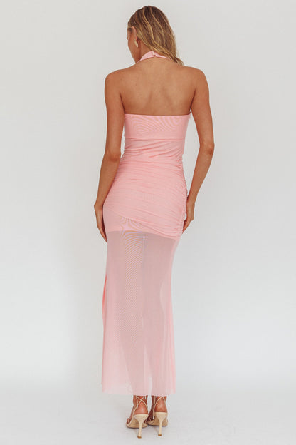 Abito lungo con scollo all'americana e fascia laterale Rebekkah rosa