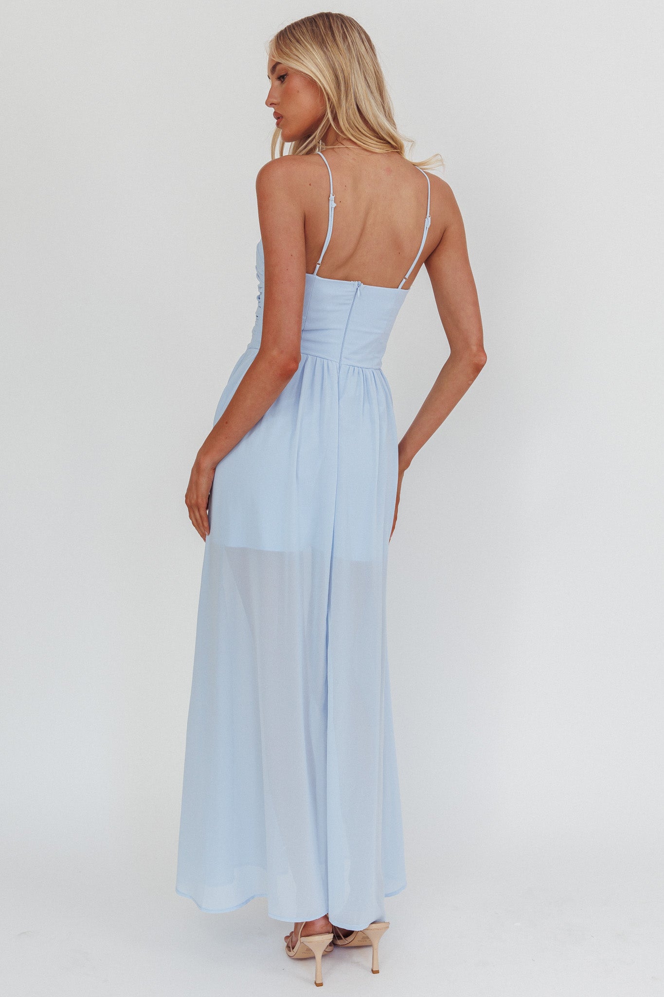 Abito lungo con scollo a V e arricciatura The Dreamers, blu