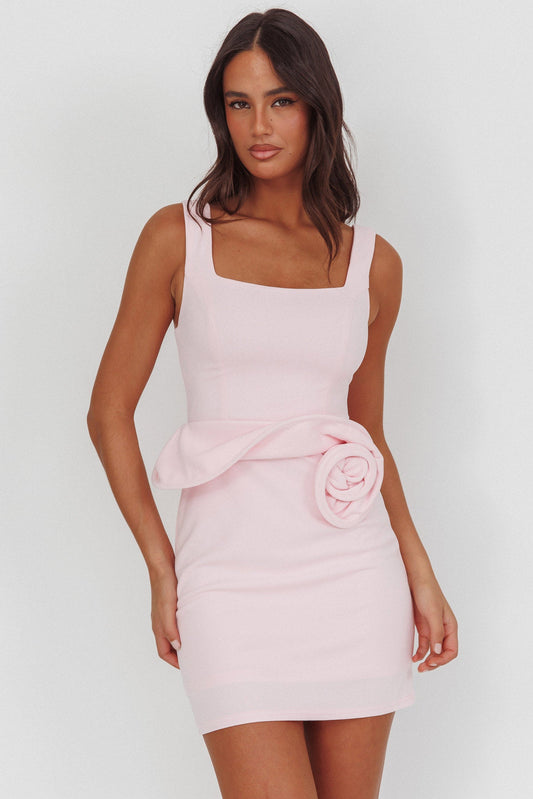 Mini abito rosa con decorazione in vita Goldy Rose