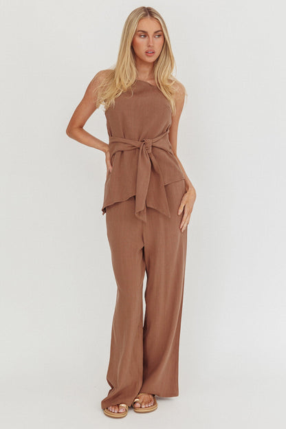 Eniola Top con scollatura asimmetrica color cioccolato