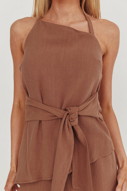 Eniola Top con scollatura asimmetrica color cioccolato