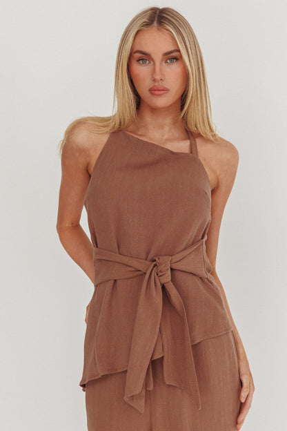 Eniola Top con scollatura asimmetrica color cioccolato