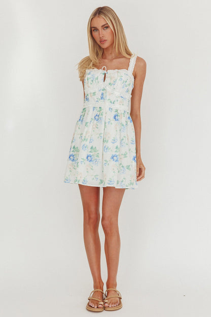 Jordanne Mini abito con volant e fiori blu