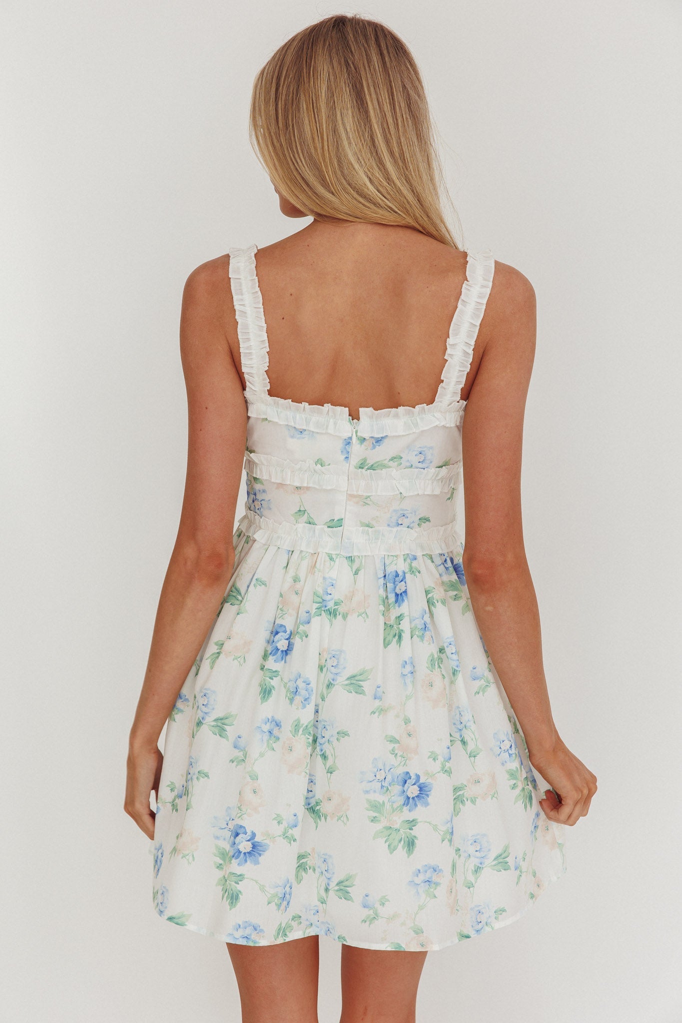 Jordanne Mini abito con volant e fiori blu