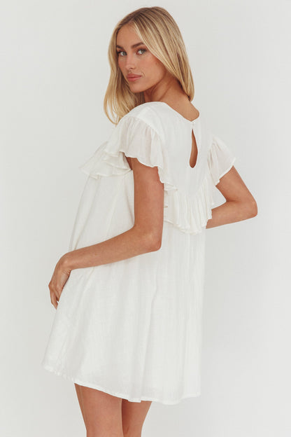 Sunshine Weekend - Mini abito babydoll con volant e bordo bianco