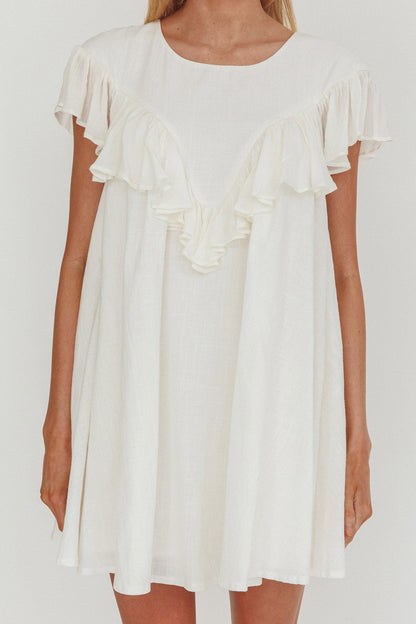Sunshine Weekend - Mini abito babydoll con volant e bordo bianco