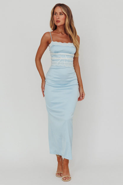 Abito lungo con bordi in pizzo Kellan blu