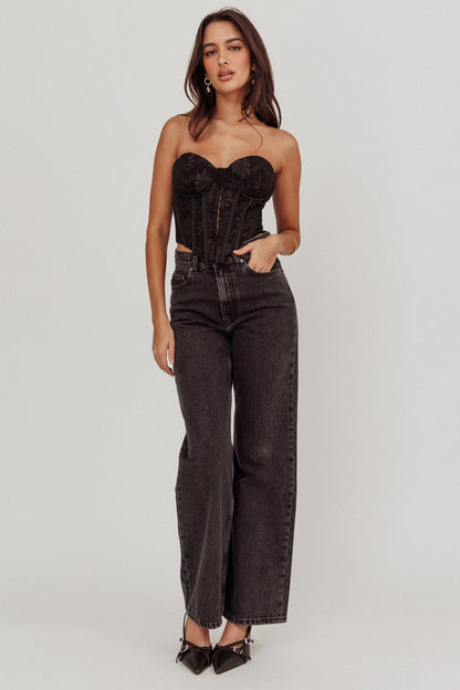 Top corsetto con ganci e occhielli Ziah nero