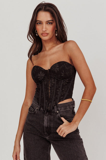 Top corsetto con ganci e occhielli Ziah nero