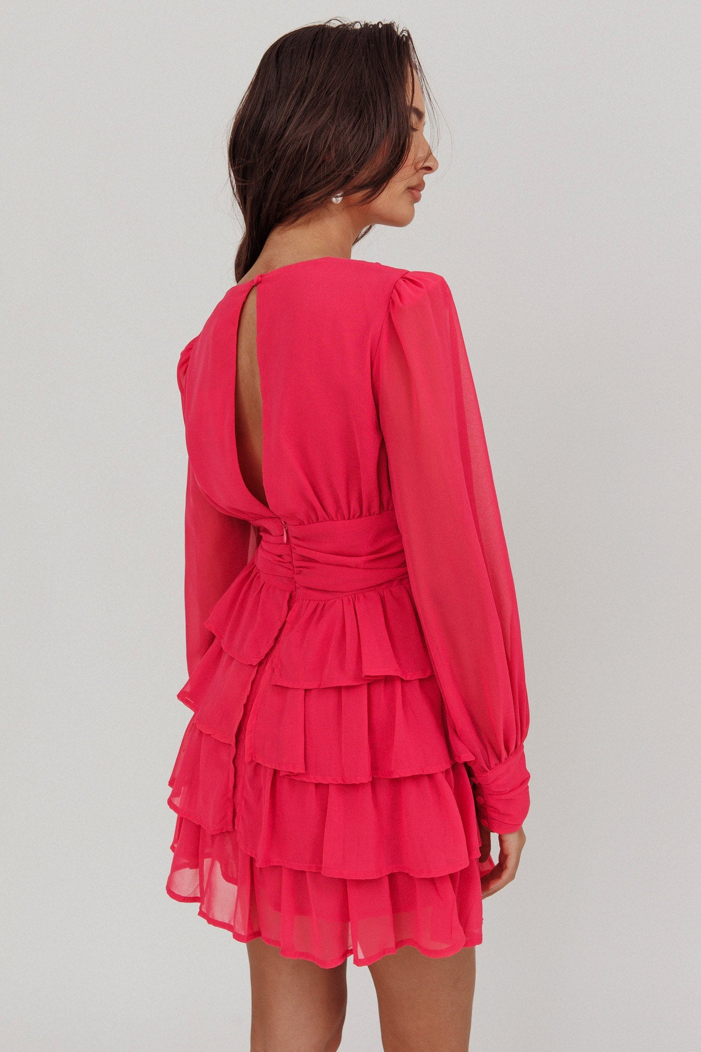 Miniabito Dalisa a maniche lunghe con volant Fucsia