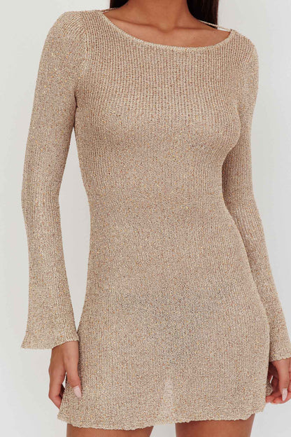 Mini abito in maglia con paillettes e schiena scoperta Cosmic Gold