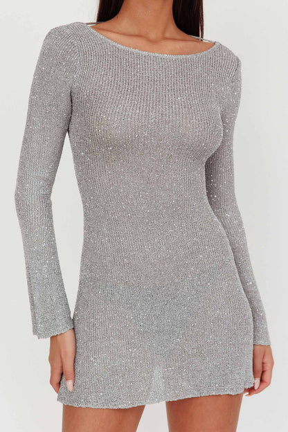 Mini abito in maglia con paillettes e schiena scoperta Cosmic Silver