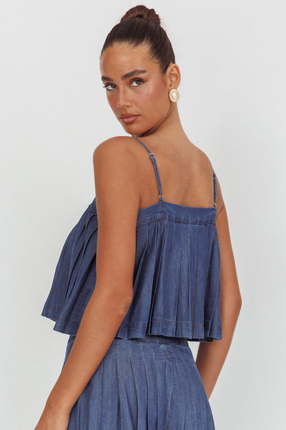 Top plissettato Country Girl in denim scuro