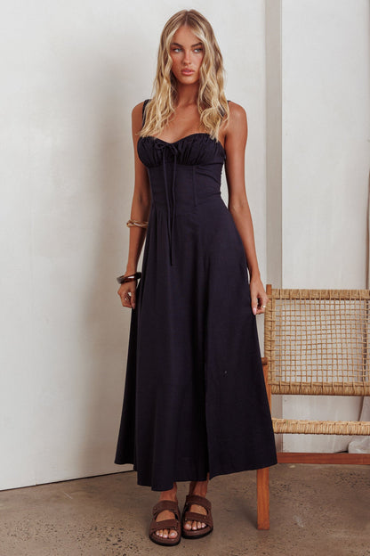 Abito lungo con lacci e busto annodato Zaira blu navy
