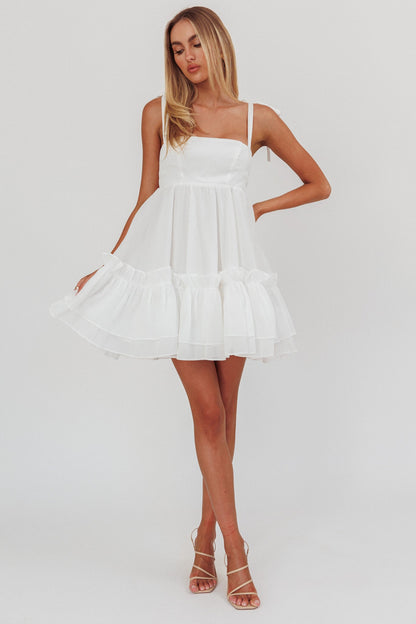 Abito babydoll con orlo a balze Dream Chaser bianco