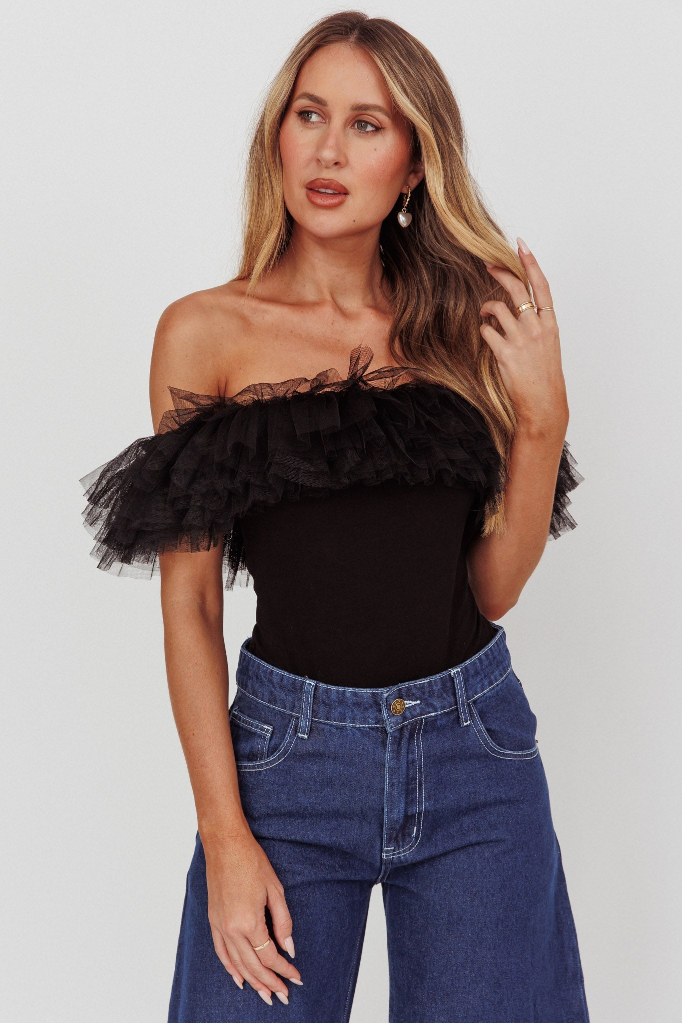 Body in tulle con spalle scoperte Opera Night nero