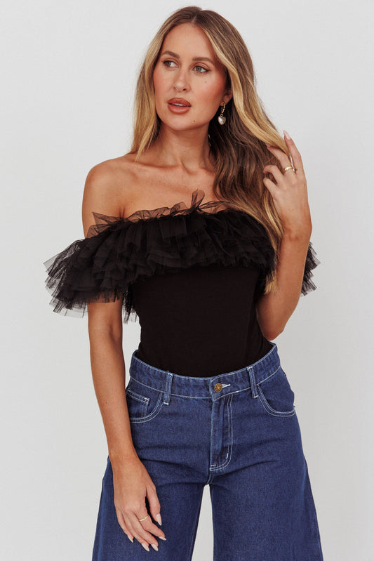 Body in tulle con spalle scoperte Opera Night nero