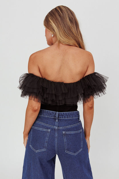 Body in tulle con spalle scoperte Opera Night nero