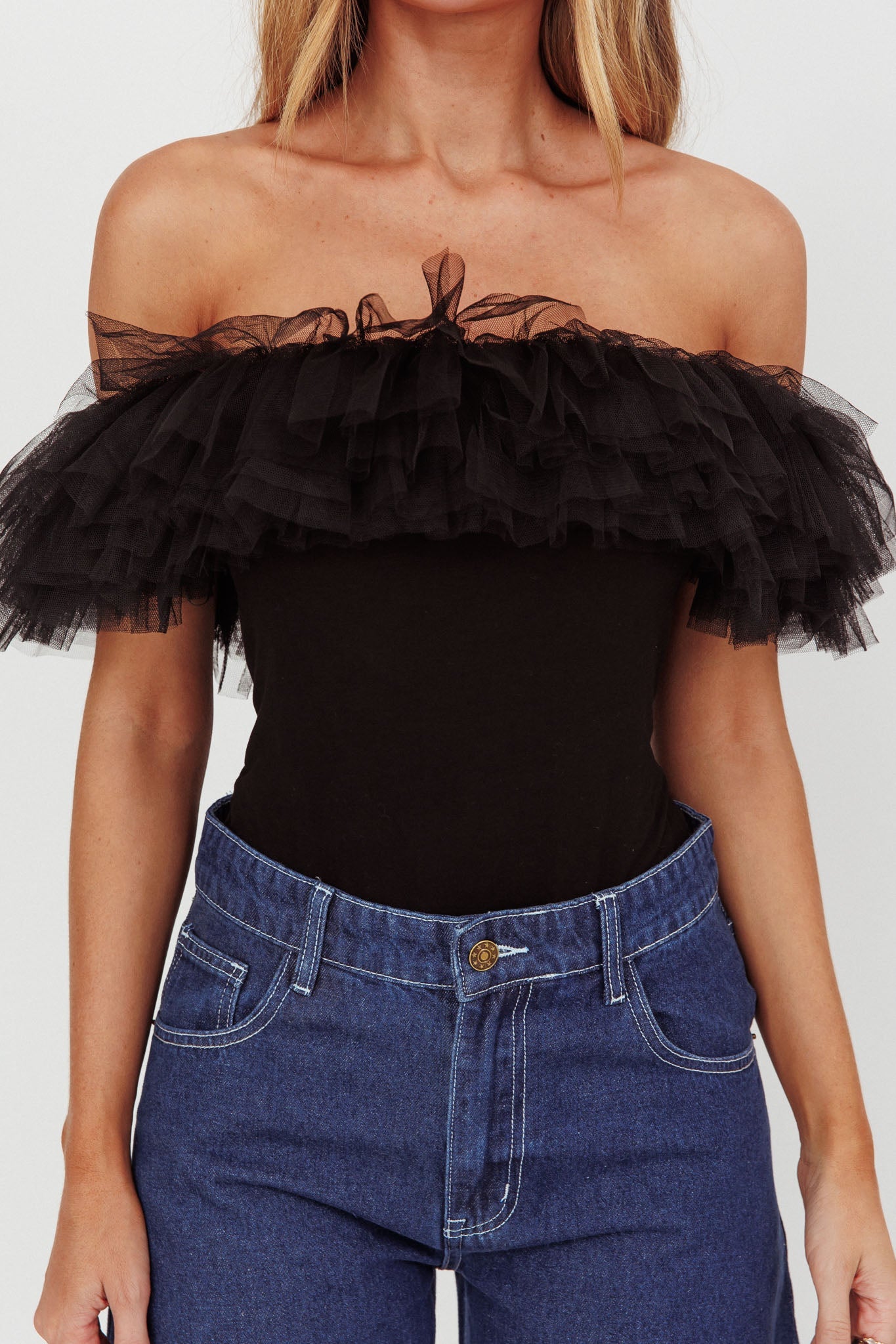 Body in tulle con spalle scoperte Opera Night nero