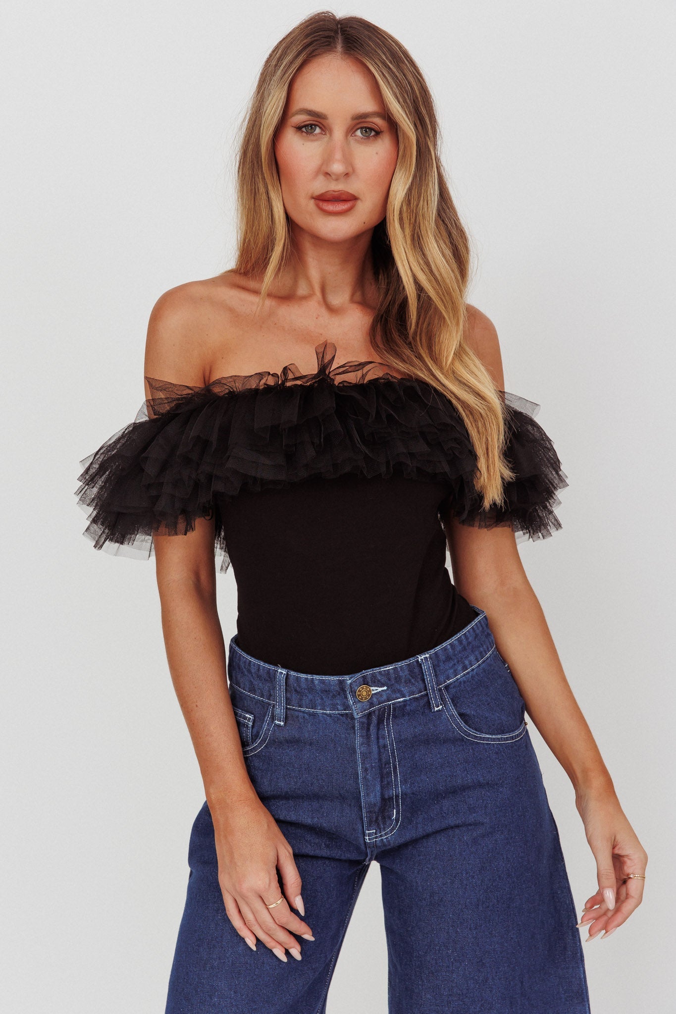 Body in tulle con spalle scoperte Opera Night nero