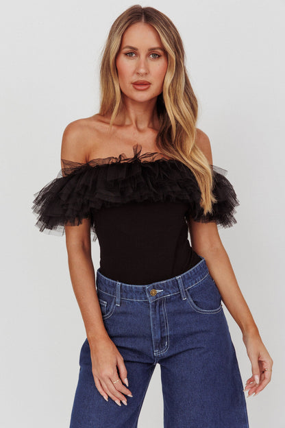 Body in tulle con spalle scoperte Opera Night nero