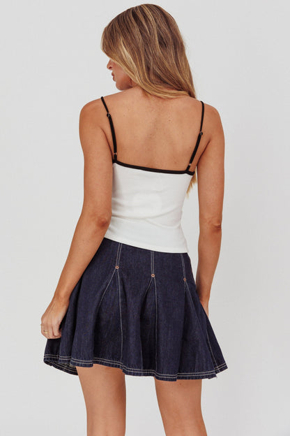 Gonna corta plissettata Zana in denim scuro