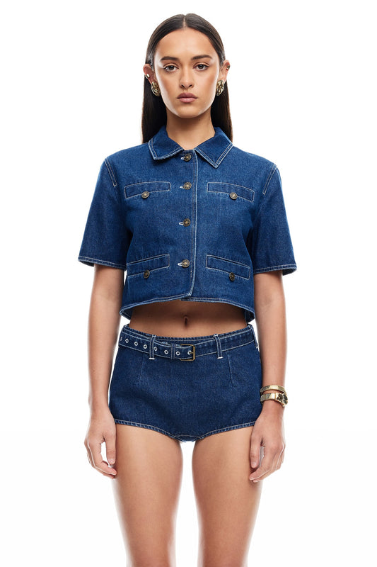 Top in denim Halston LIONESS in denim blu