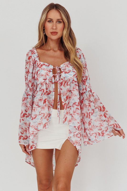 Blusa Ganyah con stampa mattone e nodo sul davanti