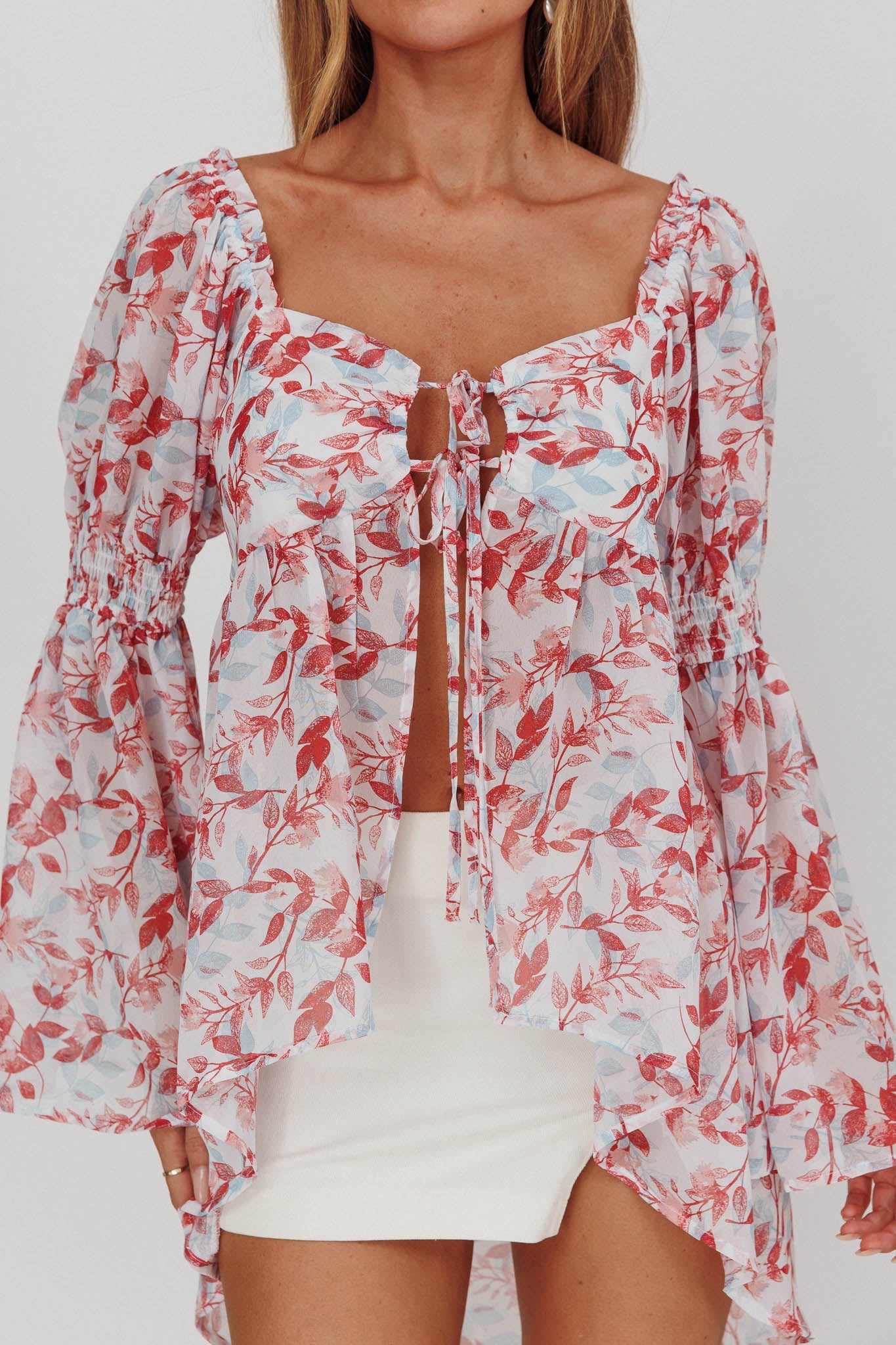 Blusa Ganyah con stampa mattone e nodo sul davanti