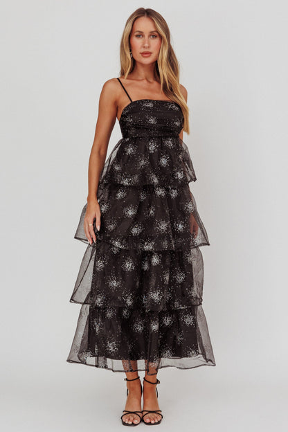 Abito lungo a strati Morina Glitter Nero