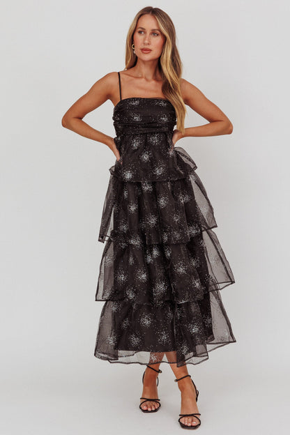 Abito lungo a strati Morina Glitter Nero
