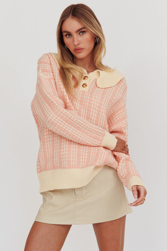 Maglione lavorato a maglia con bottoni a un quarto di bottone Rewrite Corallo