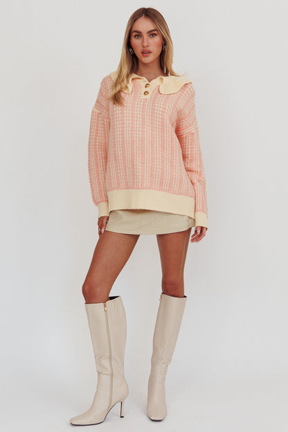 Maglione lavorato a maglia con bottoni a un quarto di bottone Rewrite Corallo