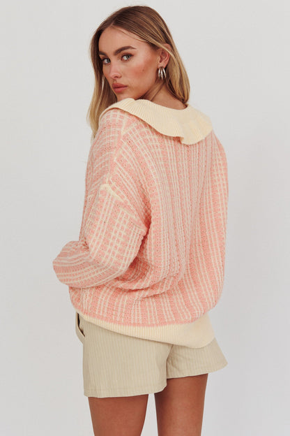 Maglione lavorato a maglia con bottoni a un quarto di bottone Rewrite Corallo