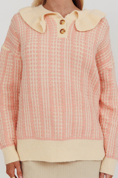 Maglione lavorato a maglia con bottoni a un quarto di bottone Rewrite Corallo