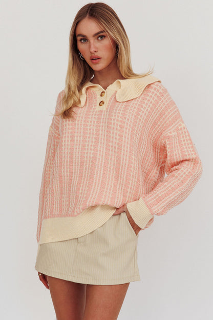 Maglione lavorato a maglia con bottoni a un quarto di bottone Rewrite Corallo