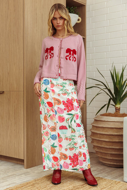 Cardigan con fiocco a punto coperta Early Snow rosa chiaro