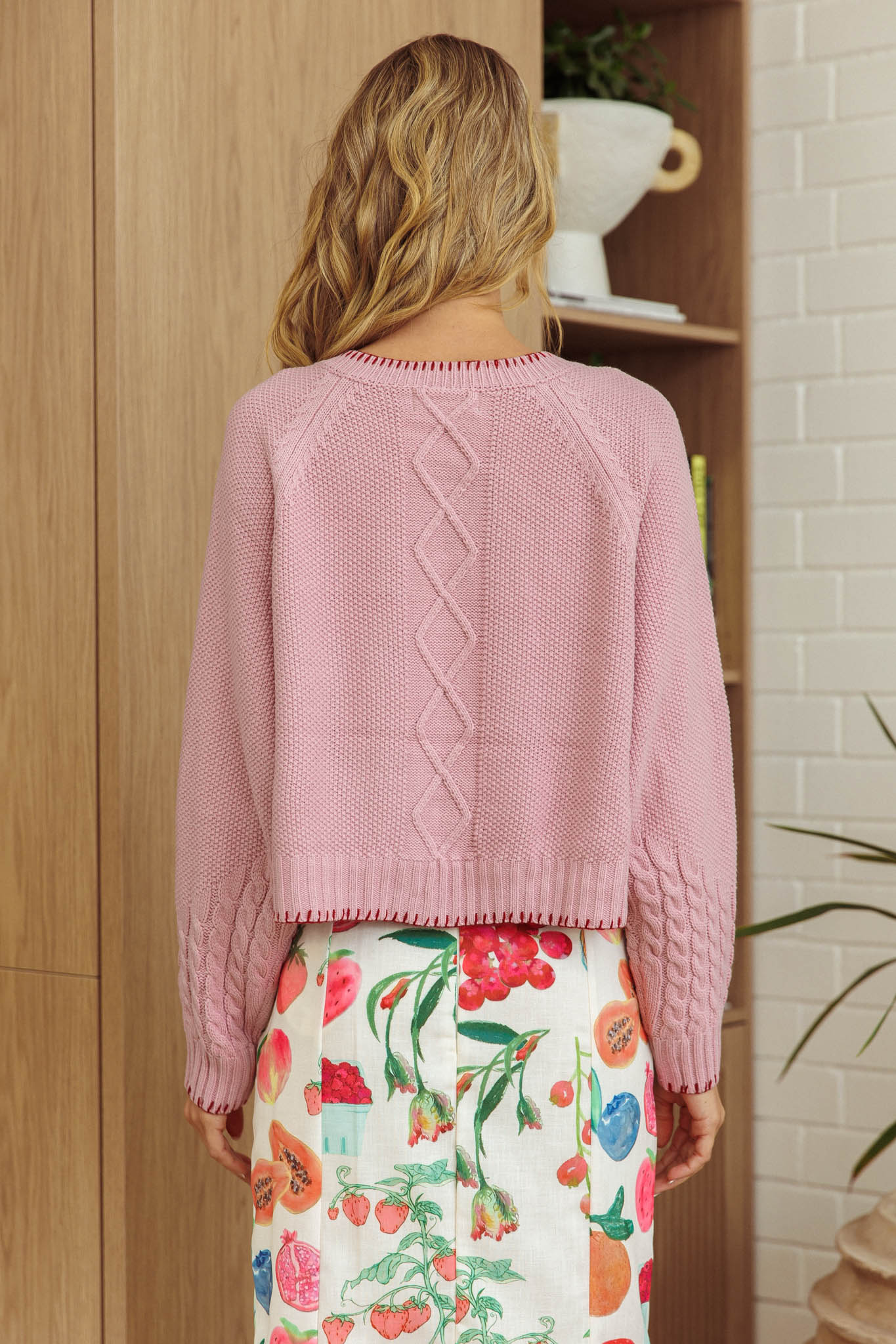 Cardigan con fiocco a punto coperta Early Snow rosa chiaro