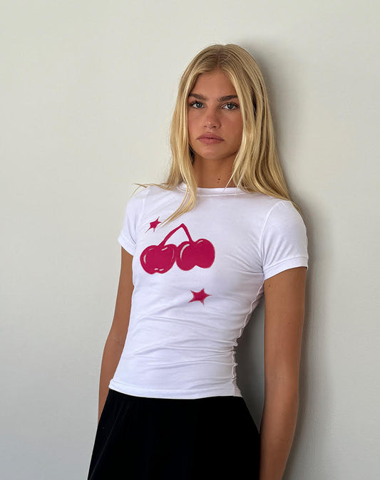 Maglietta girocollo bianca per neonati Cherry