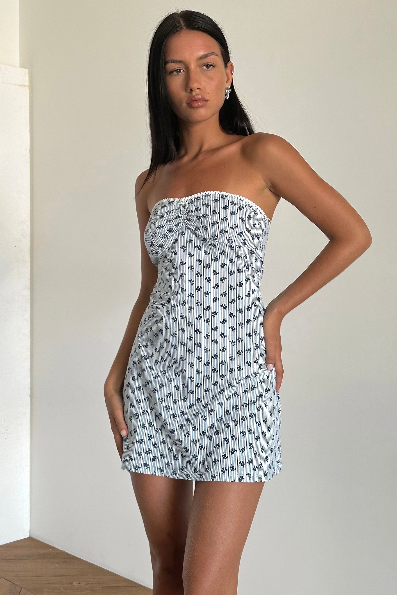 Mini abito a fascia Javaya a righe blu