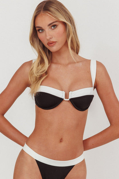 Reggiseno bikini Saskia con ferretto e lacci sulla schiena, nero/bianco sporco