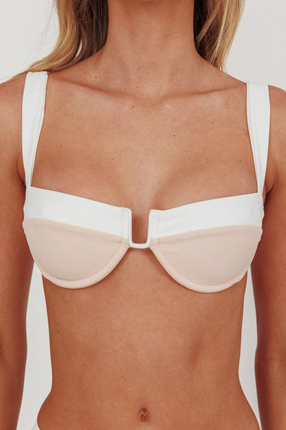 Reggiseno bikini Saskia con ferretto e lacci sulla schiena Blush/Bianco sporco