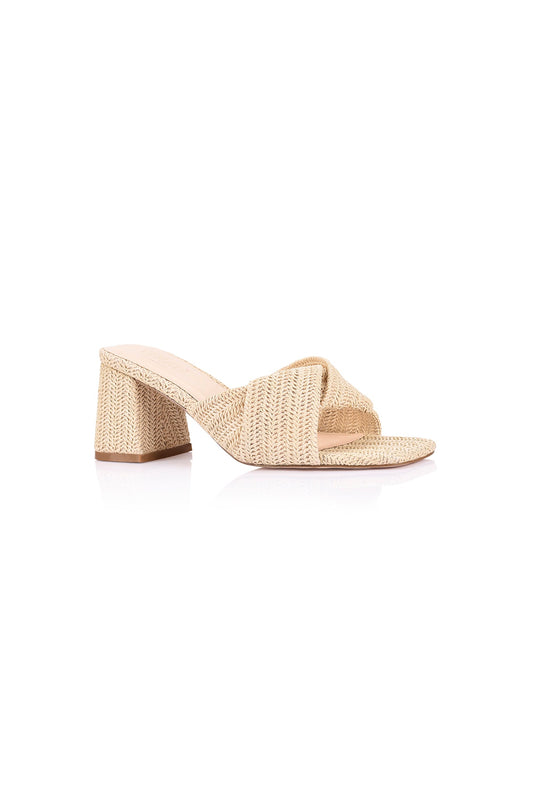VERALi Stella Mules con tacco a blocco in rafia naturale