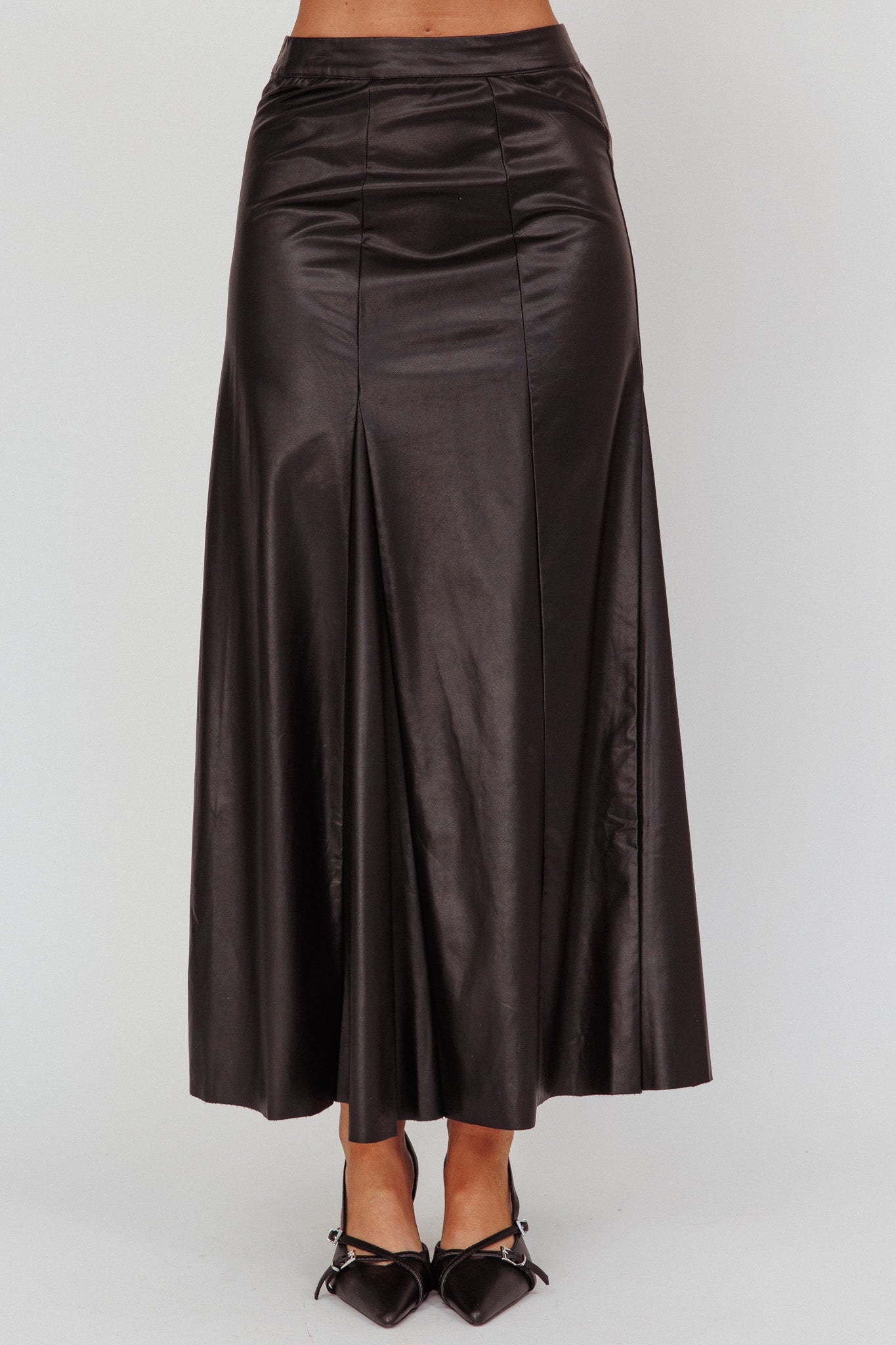 Gonna lunga in similpelle a trapezio Galaxia nera