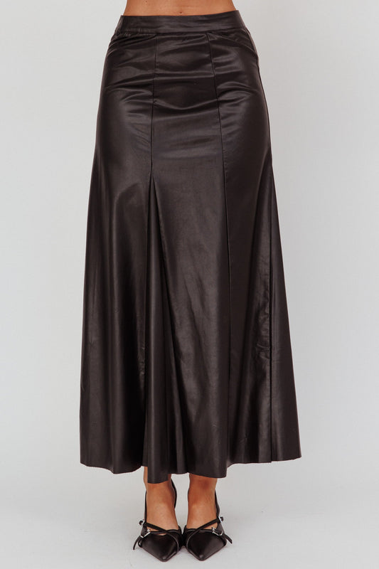 Gonna lunga in similpelle a trapezio Galaxia nera
