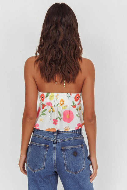Top Asiah con scollo all'americana floreale bianco