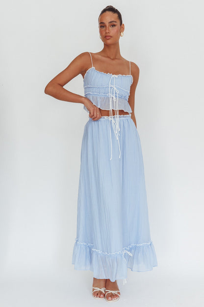 Gonna lunga overlock con dettaglio annodato Maidens, blu nuvola