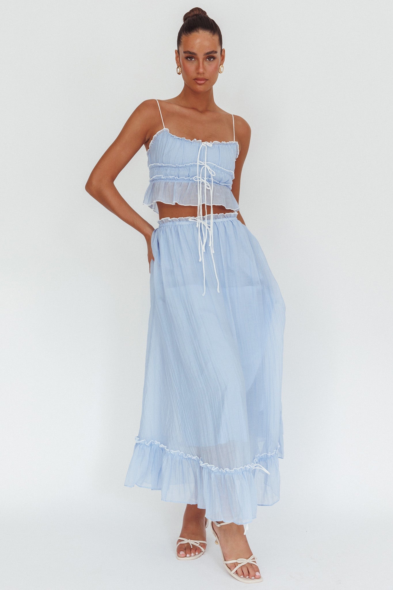 Gonna lunga overlock con dettaglio annodato Maidens, blu nuvola