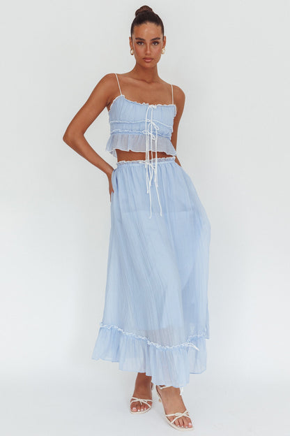 Gonna lunga overlock con dettaglio annodato Maidens, blu nuvola