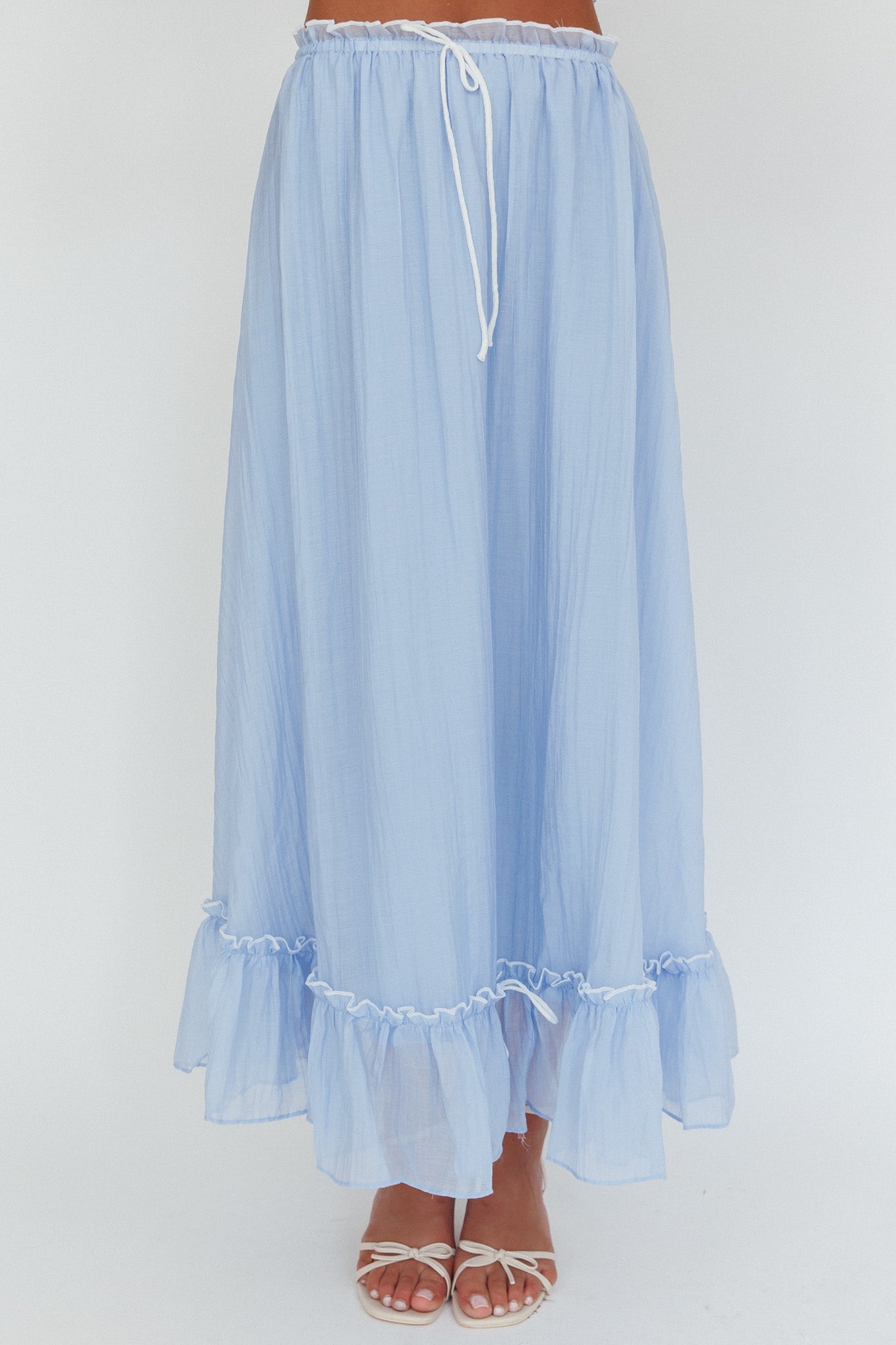 Gonna lunga overlock con dettaglio annodato Maidens, blu nuvola